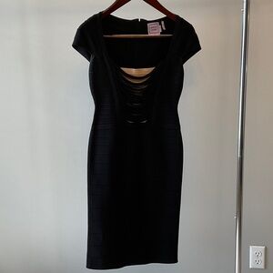 Herve Leger Black Bandage Mini Dress with Nude Lining